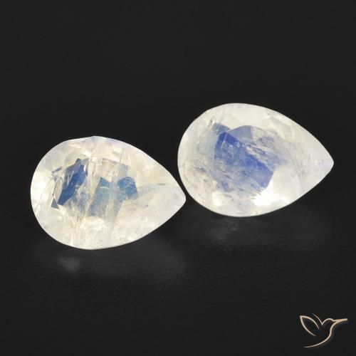 Gemas de Piedra lunar arcoíris Blanco azulado natural de 1.28 ct, En forma de pera, Transparente
