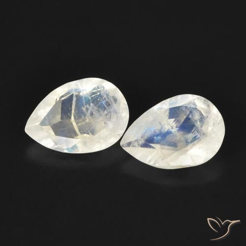Gemas de Piedra lunar arcoíris Blanco azulado natural de 1.02 ct, En forma de pera, Transparente