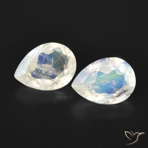 Gemas de Piedra lunar arcoíris Blanco azulado natural de 1.35 ct, En forma de pera, Transparente