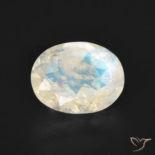 Piedra lunar arcoíris Blanco azulado natural de 1.71 ct, Ovalada, Transparente