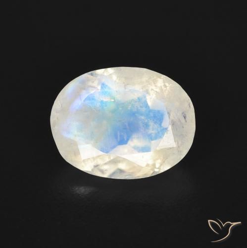 1.55ct Natural Blanco azulado Piedra lunar arcoíris, Ovalada, Transparente