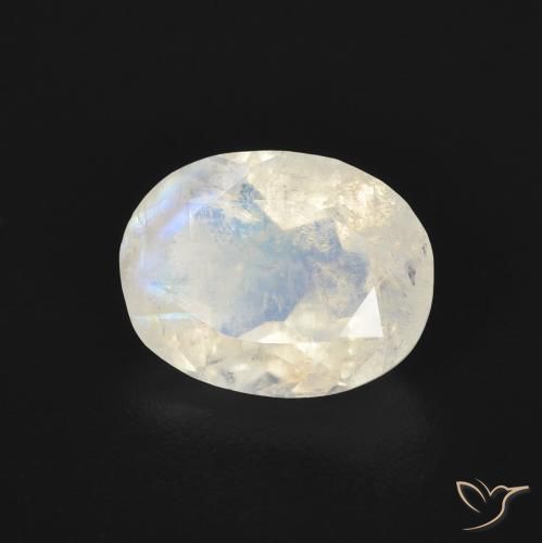 Piedra lunar arcoíris Blanco azulado natural de 1.55 ct, Ovalada, Transparente