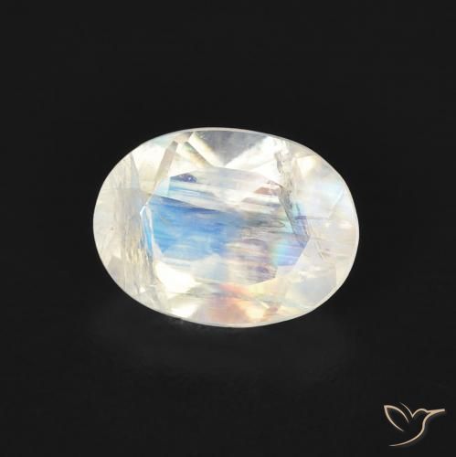 Piedra lunar arcoíris Blanco azulado natural de 1.14 ct, Ovalada, Transparente