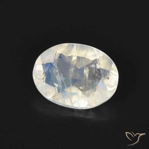 Piedra lunar arcoíris Blanco azulado natural de 1.00 ct, Ovalada, Transparente