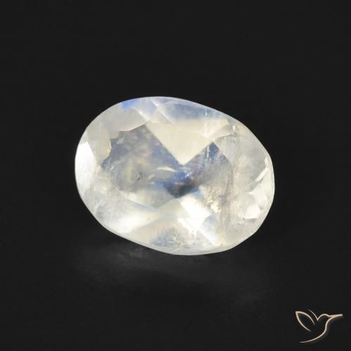 Piedra lunar arcoíris Blanco azulado natural de 1.13 ct, Ovalada, Transparente
