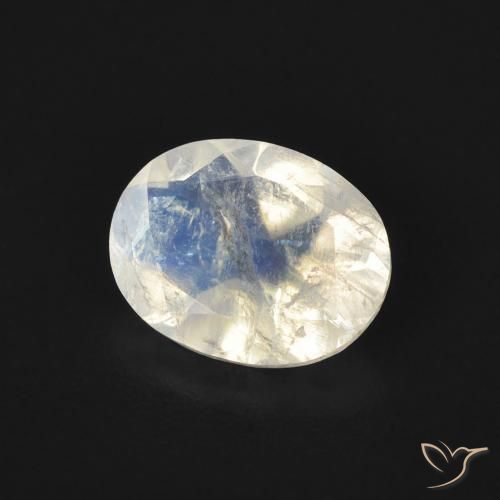 Piedra lunar arcoíris Blanco azulado natural de 1.45 ct, Ovalada, Transparente