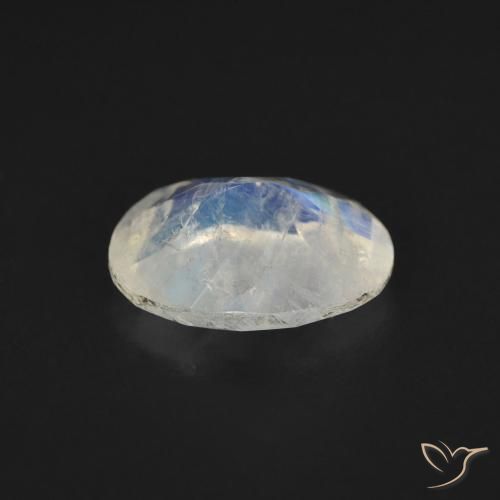 Piedra lunar arcoíris Blanco azulado natural de 1.45 ct, Ovalada, Transparente