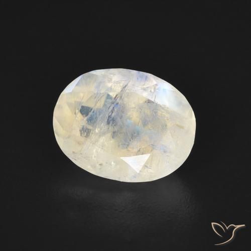 Piedra lunar arcoíris Blanco azulado natural de 1.75 ct, Ovalada, Transparente