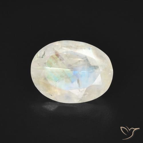 1.39ct Natural Blanco azulado Piedra lunar arcoíris, Ovalada, Transparente