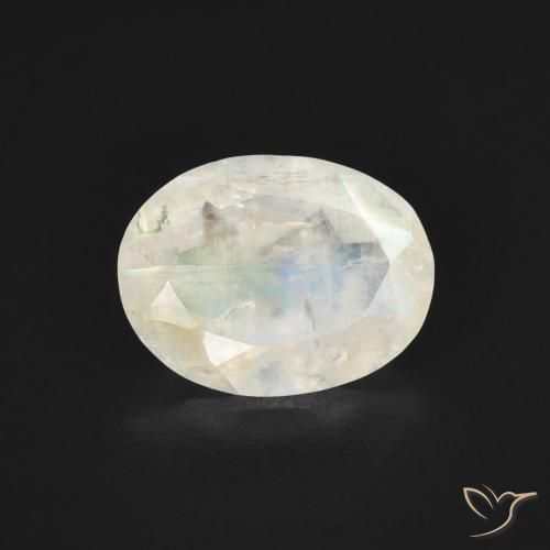 Piedra lunar arcoíris Blanco azulado natural de 1.39 ct, Ovalada, Transparente