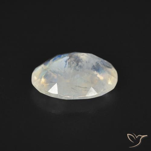 Piedra lunar arcoíris Blanco azulado natural de 1.39 ct, Ovalada, Transparente