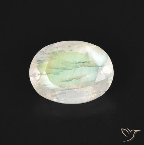 1.07ct Natural Blanco azulado Piedra lunar arcoíris, Ovalada, Transparente
