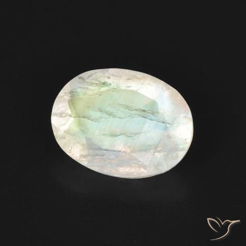 Piedra lunar arcoíris Blanco azulado natural de 1.07 ct, Ovalada, Transparente