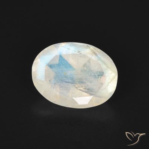 Piedra lunar arcoíris Blanco azulado natural de 1.06 ct, Ovalada, Transparente