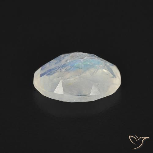 Piedra lunar arcoíris Blanco azulado natural de 1.06 ct, Ovalada, Transparente
