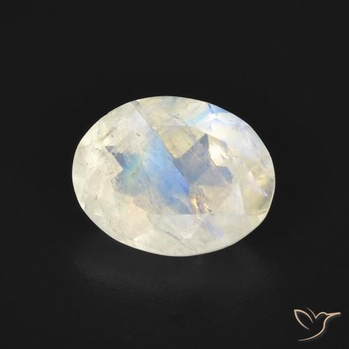 Piedra lunar arcoíris Blanco azulado natural de 1.68 ct, Ovalada, Transparente