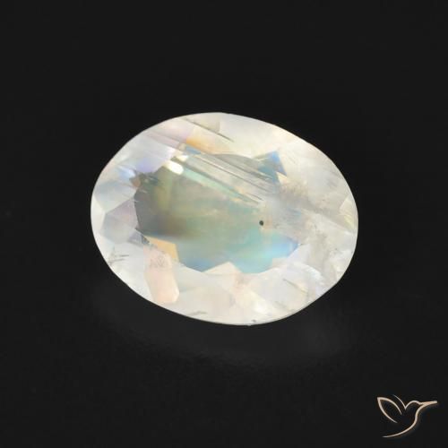 Piedra lunar arcoíris Blanco azulado natural de 1.49 ct, Ovalada, Transparente