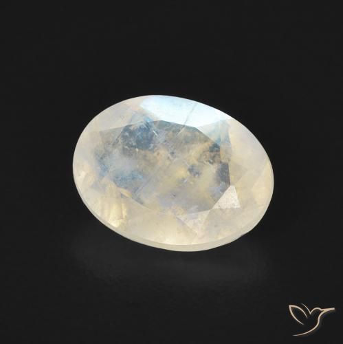 Piedra lunar arcoíris Blanco azulado natural de 1.16 ct, Ovalada, Transparente
