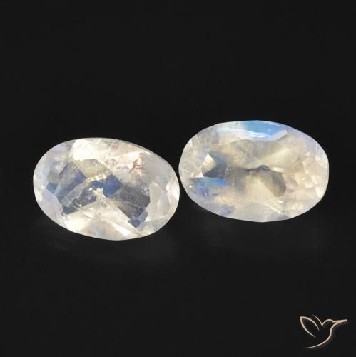 Gemas de Piedra lunar arcoíris Blanco azulado natural de 0.96 ct, Ovalada, Transparente