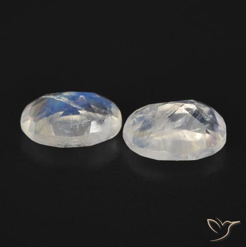 Gemas de Piedra lunar arcoíris Blanco azulado natural de 0.96 ct, Ovalada, Transparente
