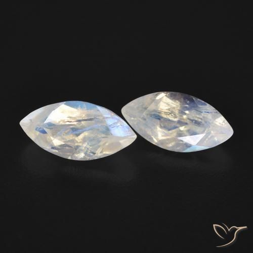 Gemas de Piedra lunar arcoíris Blanco azulado natural de 1.15 ct, Marquesa, Transparente