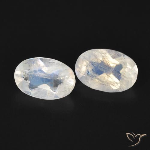 Gemas de Piedra lunar arcoíris Blanco azulado natural de 0.89 ct, Ovalada, Transparente
