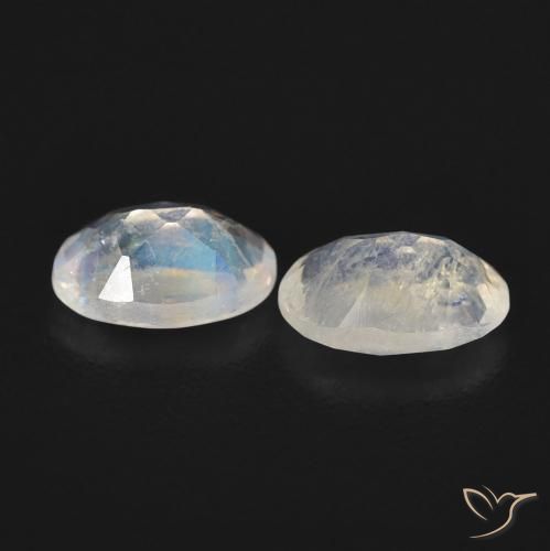 Gemas de Piedra lunar arcoíris Blanco azulado natural de 0.89 ct, Ovalada, Transparente