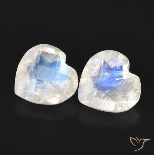 1.34ctw Natural Blanco azulado Piedra lunar arcoíris, Corazón, Transparente