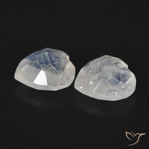 Gemas de Piedra lunar arcoíris Blanco azulado natural de 1.34 ct, Corazón, Transparente