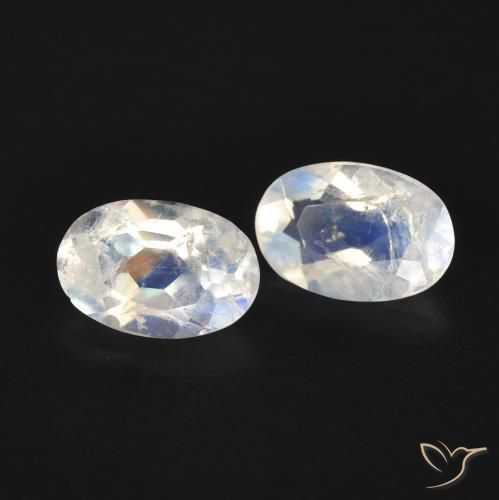 Gemas de Piedra lunar arcoíris Blanco azulado natural de 0.79 ct, Ovalada, Transparente