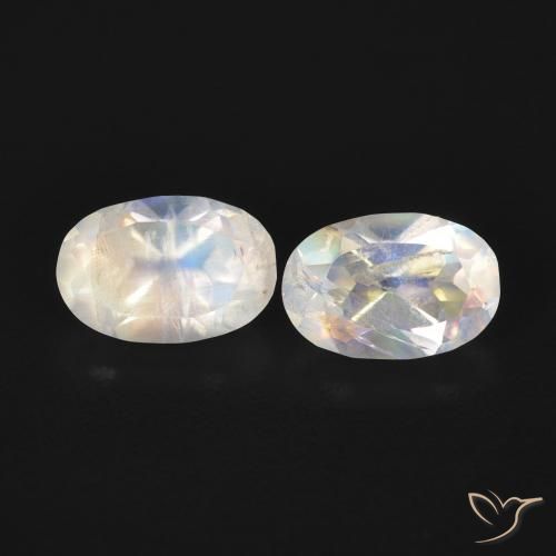 1.09ctw Natural Blanco azulado Piedra lunar arcoíris, Ovalada, Transparente