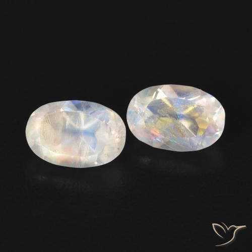 Gemas de Piedra lunar arcoíris Blanco azulado natural de 1.09 ct, Ovalada, Transparente