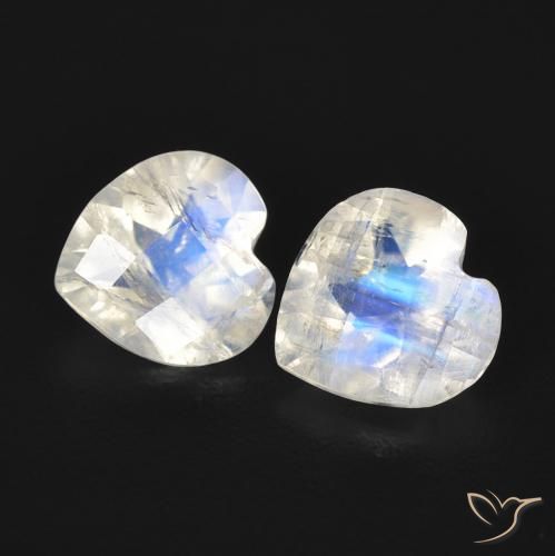 1.21ctw Natural Blanco azulado Piedra lunar arcoíris, Corazón, Transparente