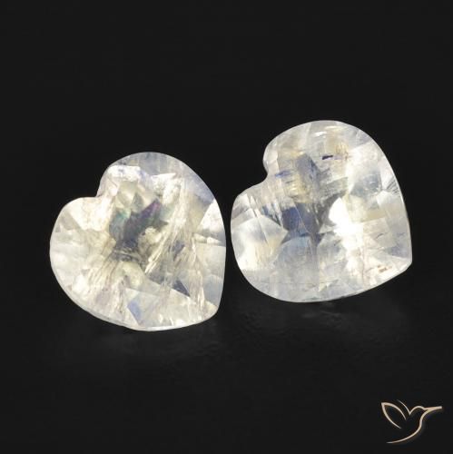 Gemas de Piedra lunar arcoíris Blanco azulado natural de 1.21 ct, Corazón, Transparente