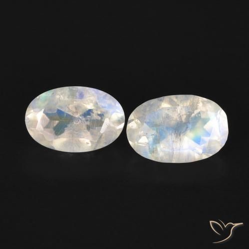 1.07ctw Natural Blanco azulado Piedra lunar arcoíris, Ovalada, Transparente