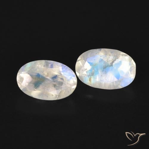 Gemas de Piedra lunar arcoíris Blanco azulado natural de 1.07 ct, Ovalada, Transparente