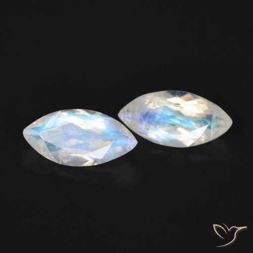 0.97ctw Natural Blanco azulado Piedra lunar arcoíris, Marquesa, Transparente