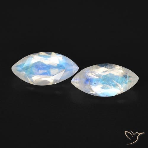 Gemas de Piedra lunar arcoíris Blanco azulado natural de 0.97 ct, Marquesa, Transparente