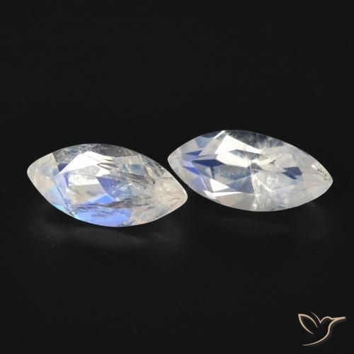 Gemas de Piedra lunar arcoíris Blanco azulado natural de 1.14 ct, Marquesa, Transparente
