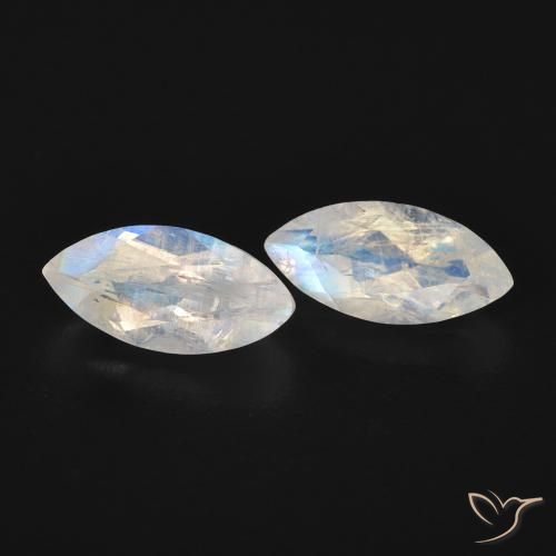 Gemas de Piedra lunar arcoíris Blanco azulado natural de 1.18 ct, Marquesa, Transparente