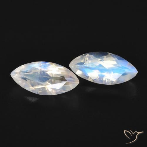 Gemas de Piedra lunar arcoíris Blanco azulado natural de 1.07 ct, Marquesa, Transparente