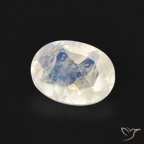 Piedra lunar arcoíris Blanco azulado natural de 1.13 ct, Ovalada, Transparente