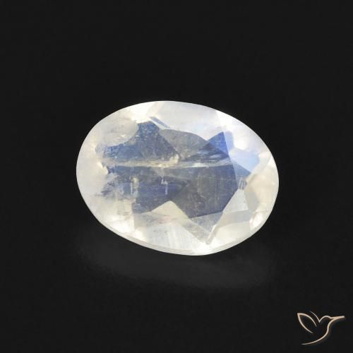 Piedra lunar arcoíris Blanco azulado natural de 1.15 ct, Ovalada, Transparente