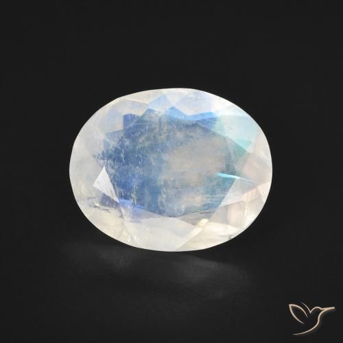2.57ct Natural Blanco azulado Piedra lunar arcoíris, Ovalada, Transparente