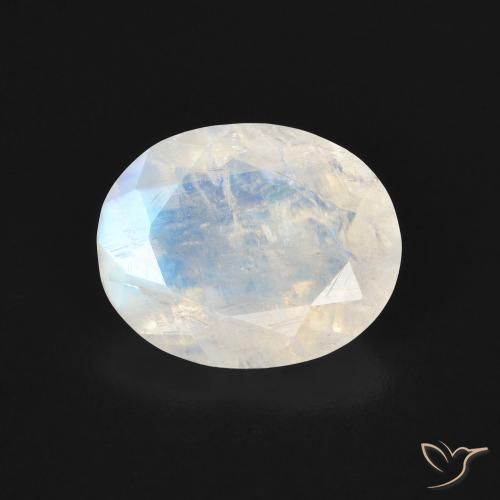 3.00ct Natural Blanco azulado Piedra lunar arcoíris, Ovalada, Transparente