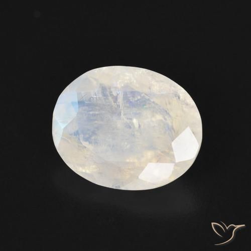 Piedra lunar arcoíris Blanco azulado natural de 3.00 ct, Ovalada, Transparente