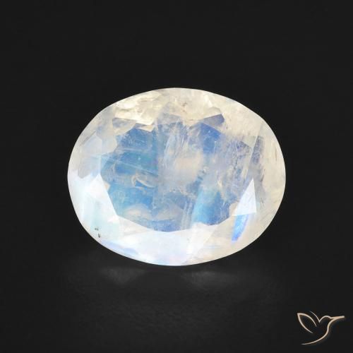2.58ct Natural Blanco azulado Piedra lunar arcoíris, Ovalada, Transparente