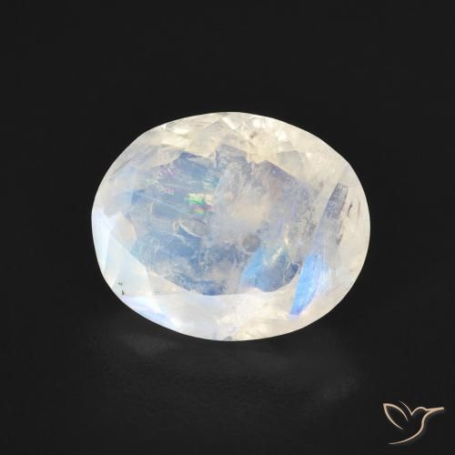 Piedra lunar arcoíris Blanco azulado natural de 2.58 ct, Ovalada, Transparente
