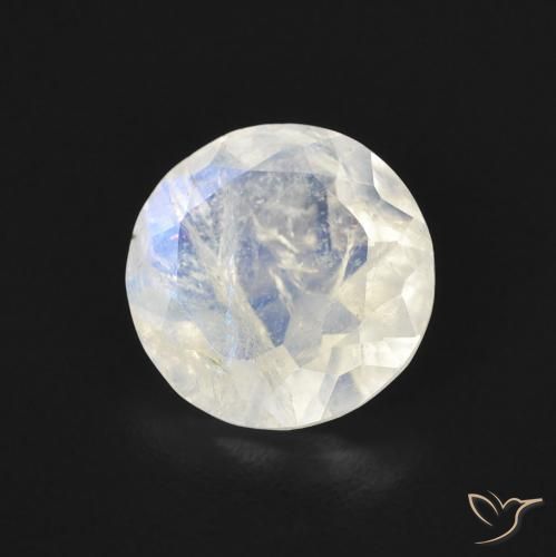 Piedra lunar arcoíris Blanco azulado natural de 1.47 ct, Redondo, Transparente