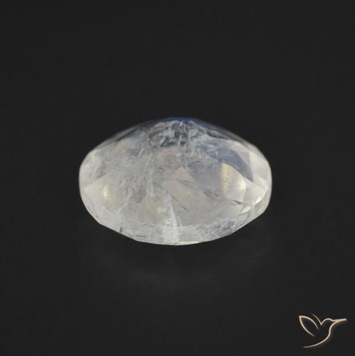 Piedra lunar arcoíris Blanco azulado natural de 1.47 ct, Redondo, Transparente